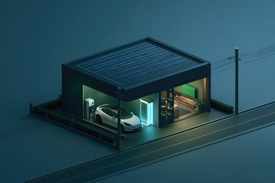 Modern Electric Vehicle Charging Station with Sleek Car and Futuristic Design.