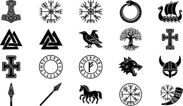 Set of norse mythology and viking symbols