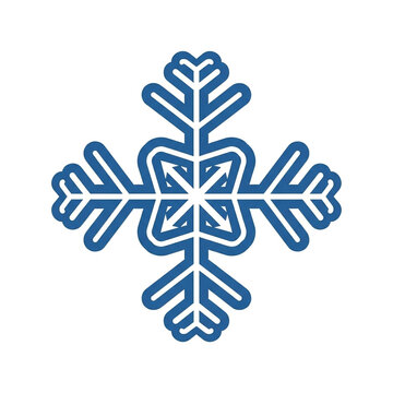 Stylized blue snowflake icon, a geometric winter symbol; elegant frost crystal graphic for holiday designs, seasonal branding, and festive decorations. isolated PNG with Transparent Background