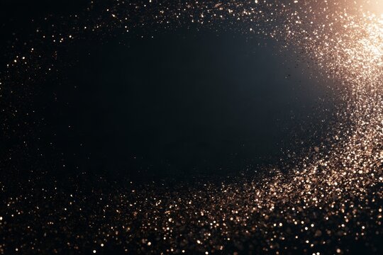 Sparkling particles swirl in dark space during a creative project in studio setting
