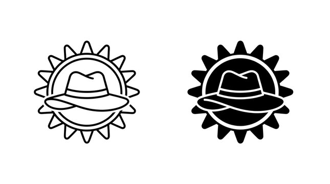 Sun hat and sun icon set isolated on transparent background