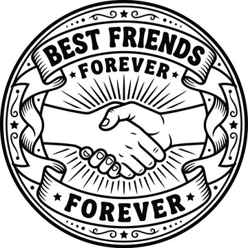 Best Friends Forever handshake emblem, vintage style vector badge for friendship design.