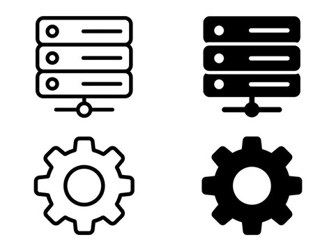 Network server and gear icon set for system administration and technology