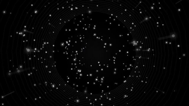 Abstract cosmic star field with circular light patterns and glowing dots