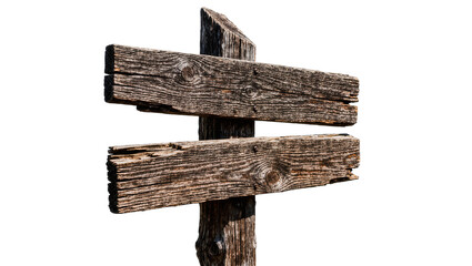 Weathered wooden directional signpost with two empty planks, isolated on transparent background © Freya