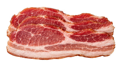 Fototapeta premium Raw streaky bacon slices with marbled fat and lean meat, isolated on transparent background