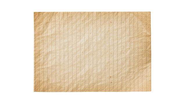 Crinkled aged lined paper sheet with subtle texture, isolated on transparent background