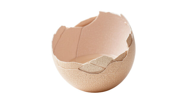 Broken beige eggshell fragments empty and fragile, isolated on transparent background