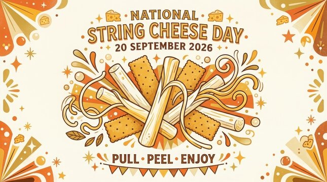 National string cheese day celebration poster with cheese sticks and crackers
