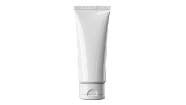 Blank white cosmetic tube with flip-top cap, isolated on transparent background
