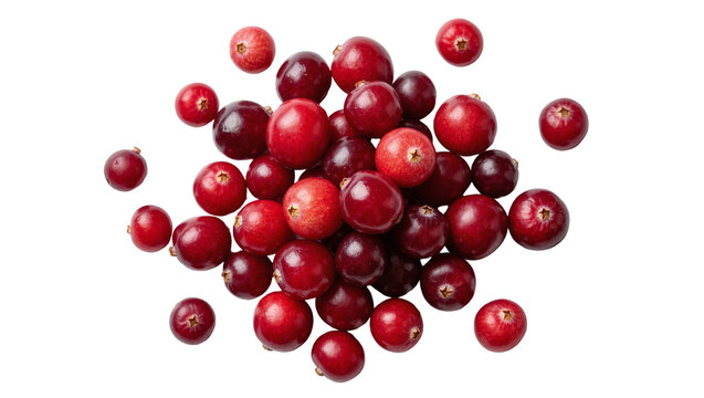 Pile of fresh red cranberries, isolated on transparent background