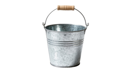 Galvanized metal bucket with wooden handle, isolated on transparent background © Freya
