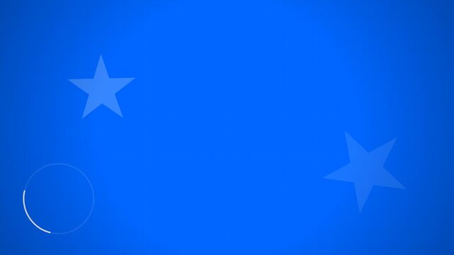 A vibrant sapphire hue fills the frame while shimmering celestial shapes float across the surface as a glowing circular progress indicator rotates in the corner to signal active digital