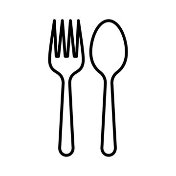 Fork and Spoon Cutlery Kitchen Utensil Line Icon for Restaurant and Menu