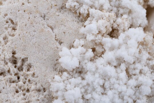 Salt crystals forming on a rock surface in a natural setting during daylight hours