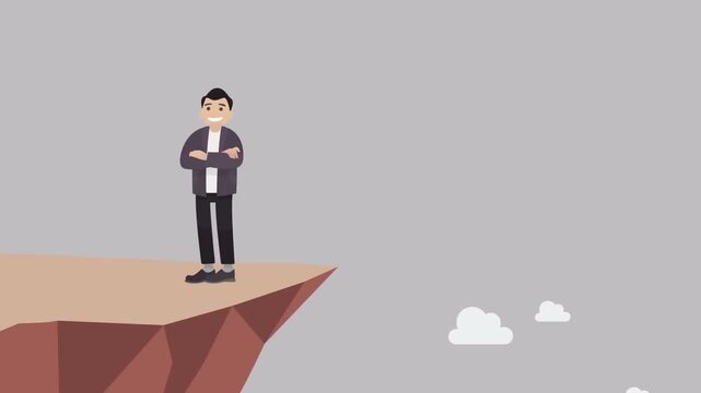 Businessman struggling to hold on to a cliff edge in this animated motion video loop for modern professional concepts