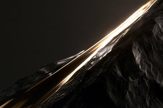 Shiny golden streak on a dark rocky surface during a studio photo session