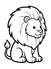 Fototapeta premium Cute lion coloring page for kids. Cartoon lion cub vector illustration. Wild animal line art for preschool activity.