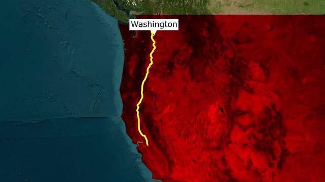 Map of the pacific northwest region of the united states highlighted in red