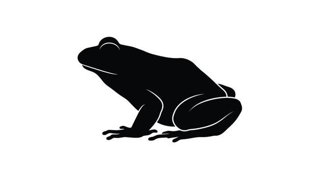 Elegant black frog silhouette depicted with minimalist style on a clean white background for modern graphic design and branding projects