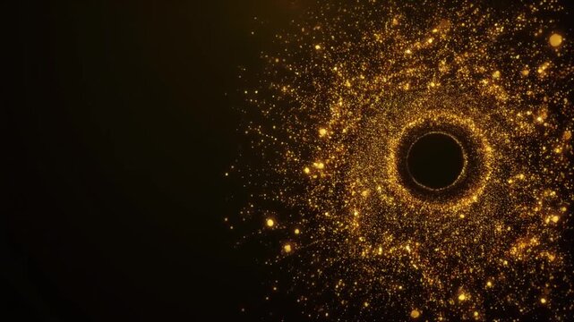 右側でゆっくりと回転して宇宙の螺旋を描く黄金の粒子