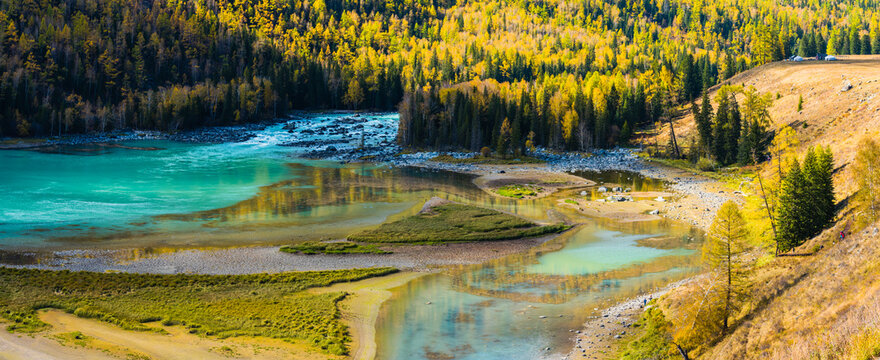 Golden autumn landscapes of Kanas and Hemu Village, Xinjiang, China