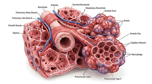 Detailed medical illustration of kidney tissue showing glomeruli, renal tubules, blood vessels, and microscopic anatomical structures