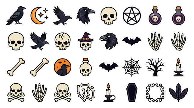 Icon Set of Gothic and Occult Symbols Collection.