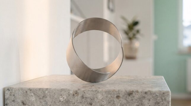 Abstract brushed steel mobius strip