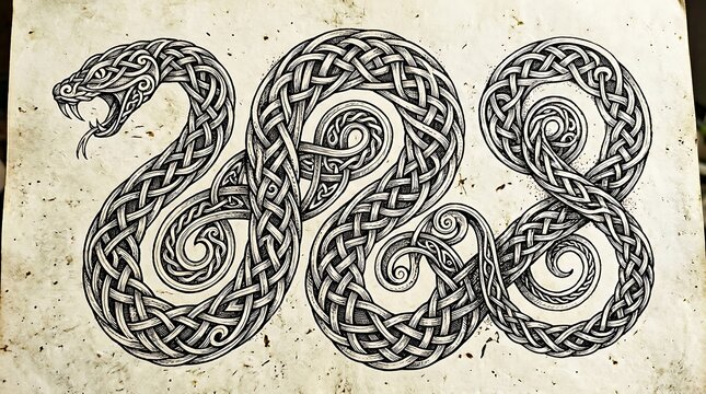 Black intricate celtic knotwork snake