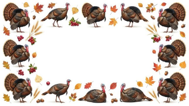Turkeys walking with autumn leaves