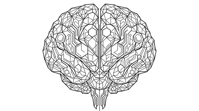 Detailed line of human brain with geometric patterns