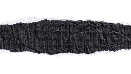 Fototapeta premium Torn black textured paper strip with rough edges, isolated on transparent background