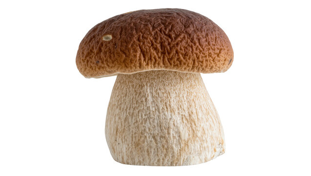 Brown cap porcini mushroom with thick stem, isolated on transparent background