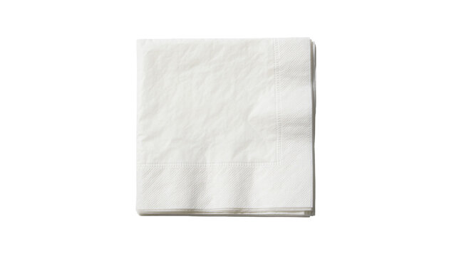 Stack of folded white paper napkins with embossed texture, isolated on transparent background