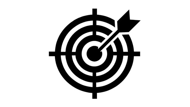 Black dart hitting bullseye on target, isolated on transparent background