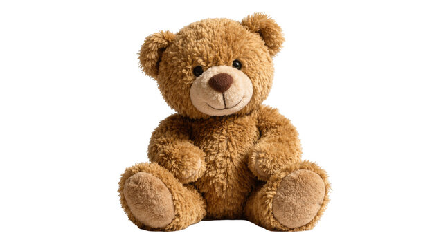 Fluffy brown teddy bear toy, isolated on transparent background