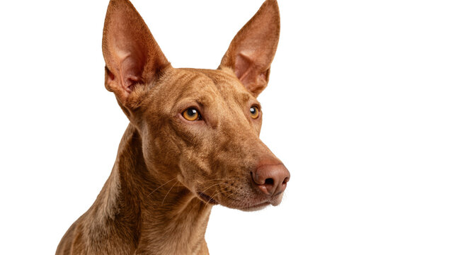 Pharaoh hound dog with large ears, isolated on transparent background