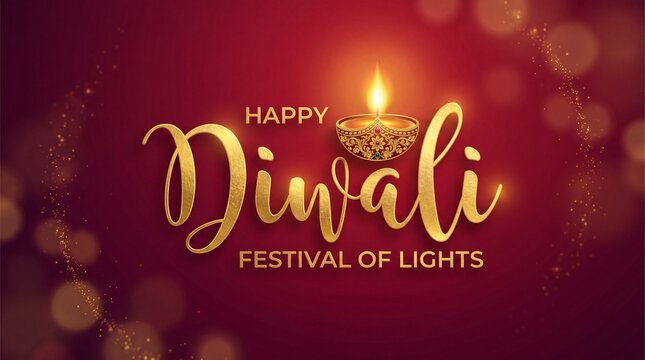 Happy Diwali festival card with gold diya patterned and crystals on paper color Background.