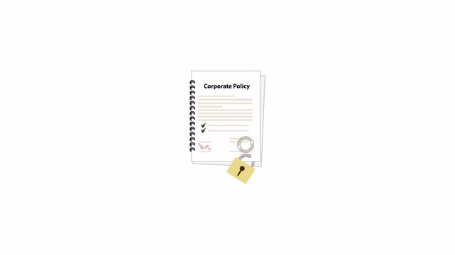 Spiral bound white paper cover with a gold lock and metal key, ideal for corporate policy document designs. Perfect for business presentations.