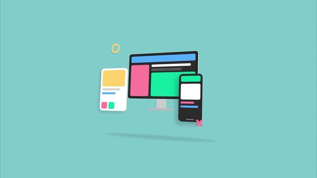 Responsive web design multidevice interface icons flat minimalist motion graphics digital marketing software development presentation background
