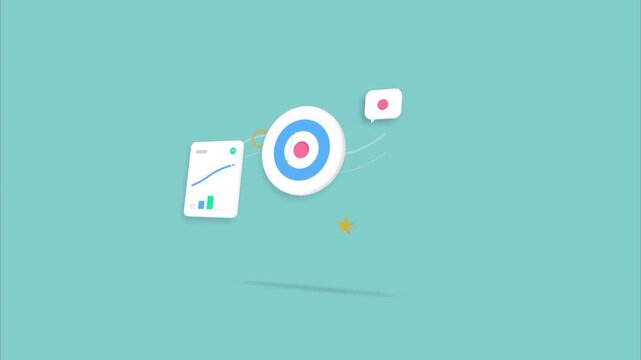 Business growth targets and data analytics icons flat minimalist motion graphic design corporate presentation background marketing strategy