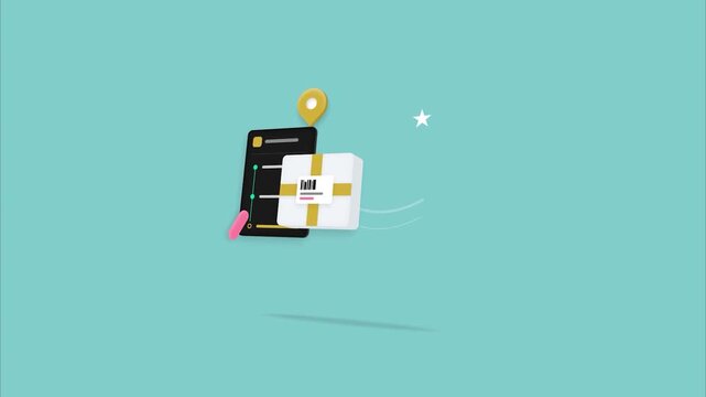 Online delivery package smartphone interface 2d flat animation style e-commerce shipping logistics application marketing asset