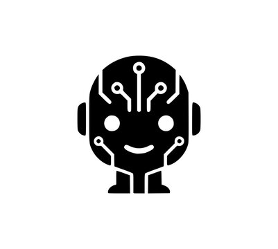 Future Artificial Intelligence Robot Head Circuit Vector Silhouette Logo