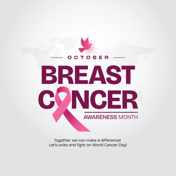 Breast Cancer Awareness Month Pink Ribbon World Map October Campaign Poster