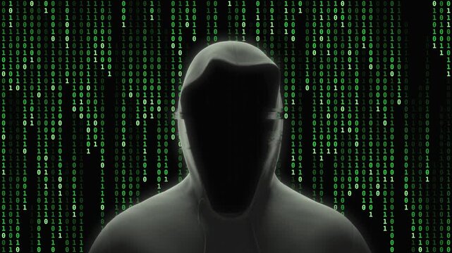Hacker in a hoodie - matrix background loop