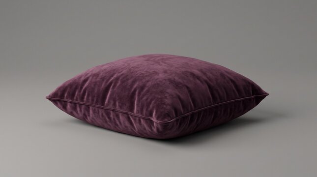 Minimalist isolated squishy dark plum velvet pillow asset. Sensory texture background cutout.