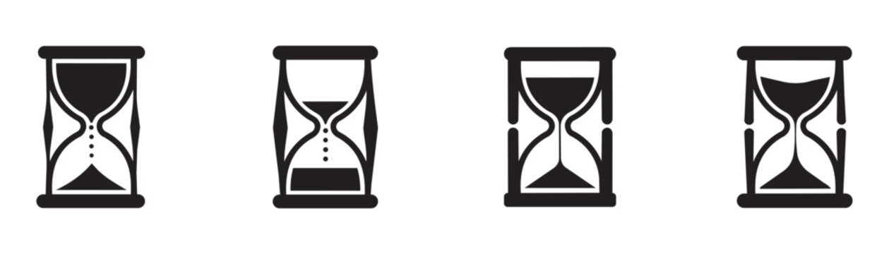 Collection of highly unique classic sand timer graphics representing various stages of duration for effective time management tools. Perfect for project tracking and productivity apps.