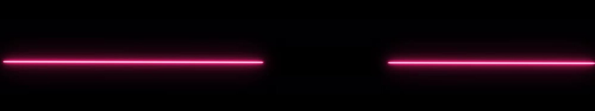 Straight neon glowing line. animation streaming across the screen on a black background.