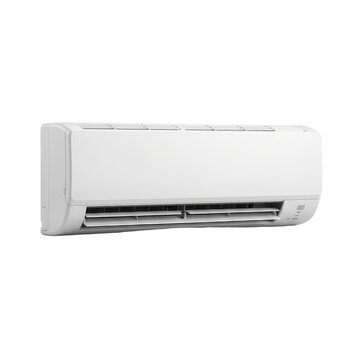 Modern white air conditioner unit, wall mounted split system AC, cooling and heating appliance for home climate control isolated PNG with Transparent Background Black Friday
